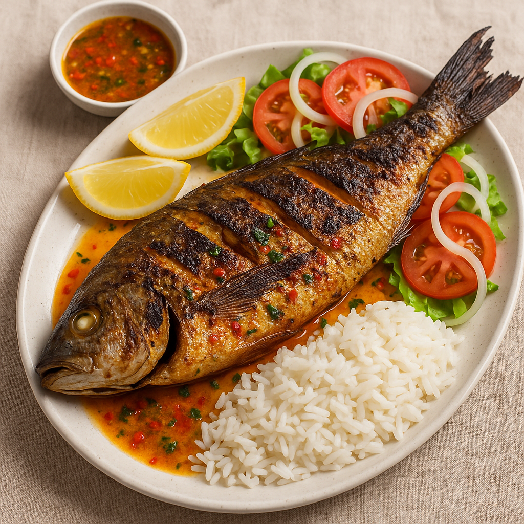  Peixe grelhado com molho à base de limão e piri-piri 